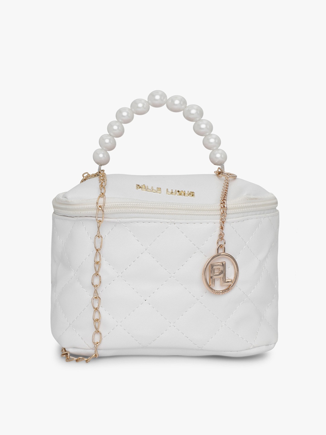 

PELLE LUXUR Textured Miniature Handheld Bag With Quilted, White