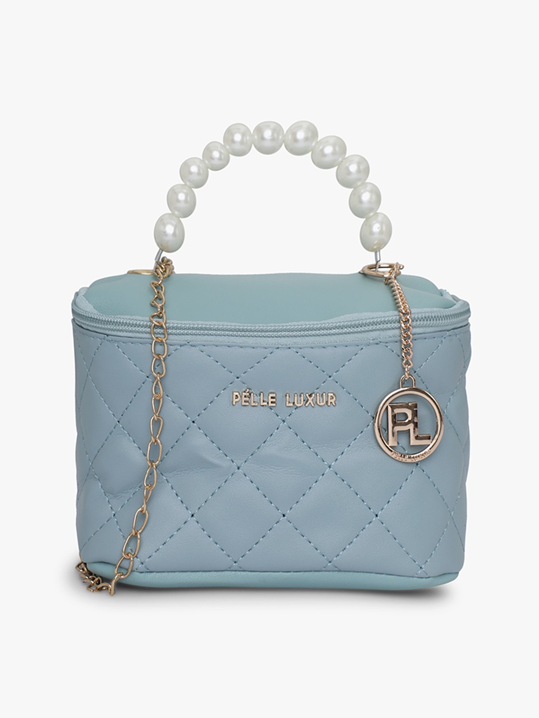 

PELLE LUXUR Structured Handheld Bag With Quilted, Blue