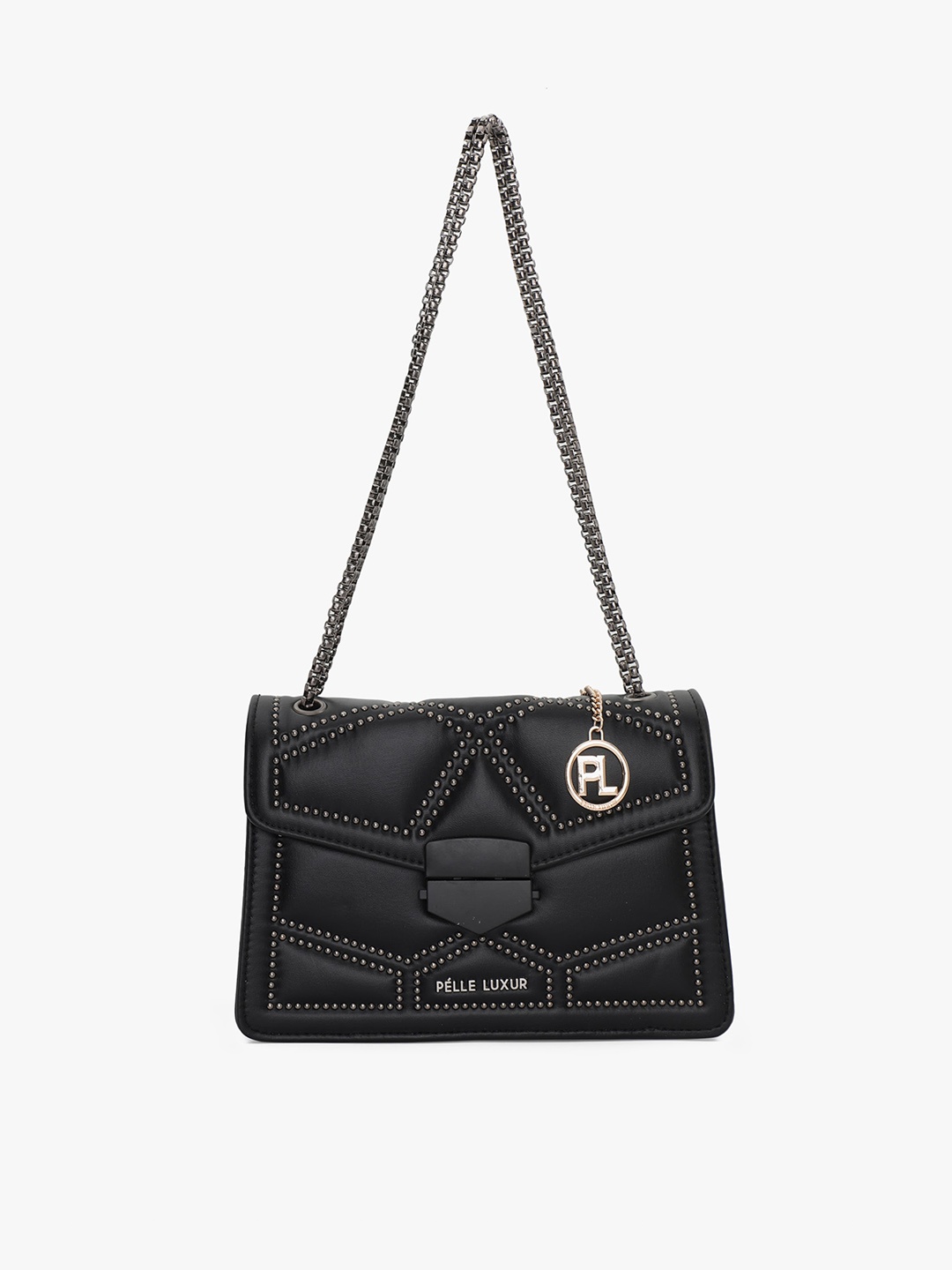 

PELLE LUXUR Embellished Structured Shoulder Bag With Quilted, Black