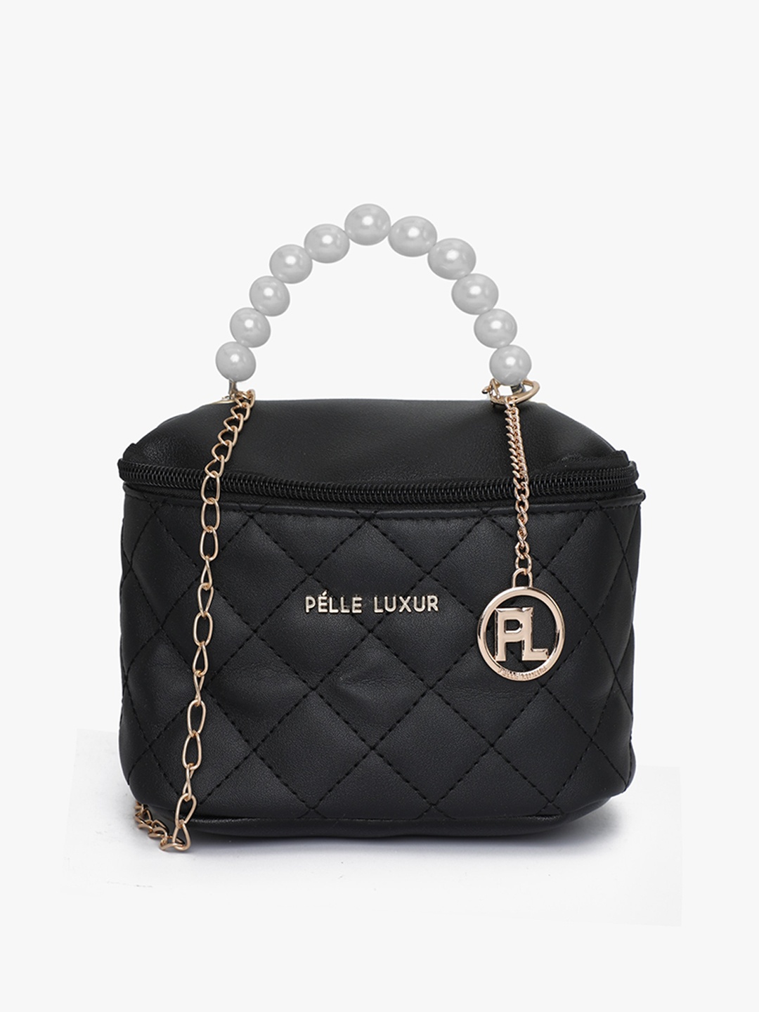 

PELLE LUXUR Structured Handheld Bag With Quilted, Black