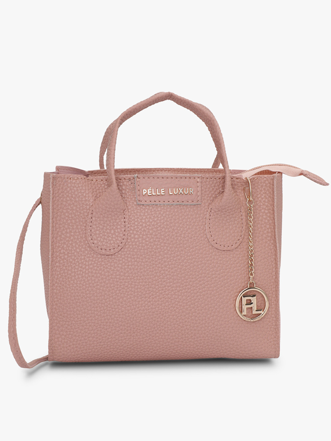 

PELLE LUXUR Textured Structured Handheld Bag, Pink