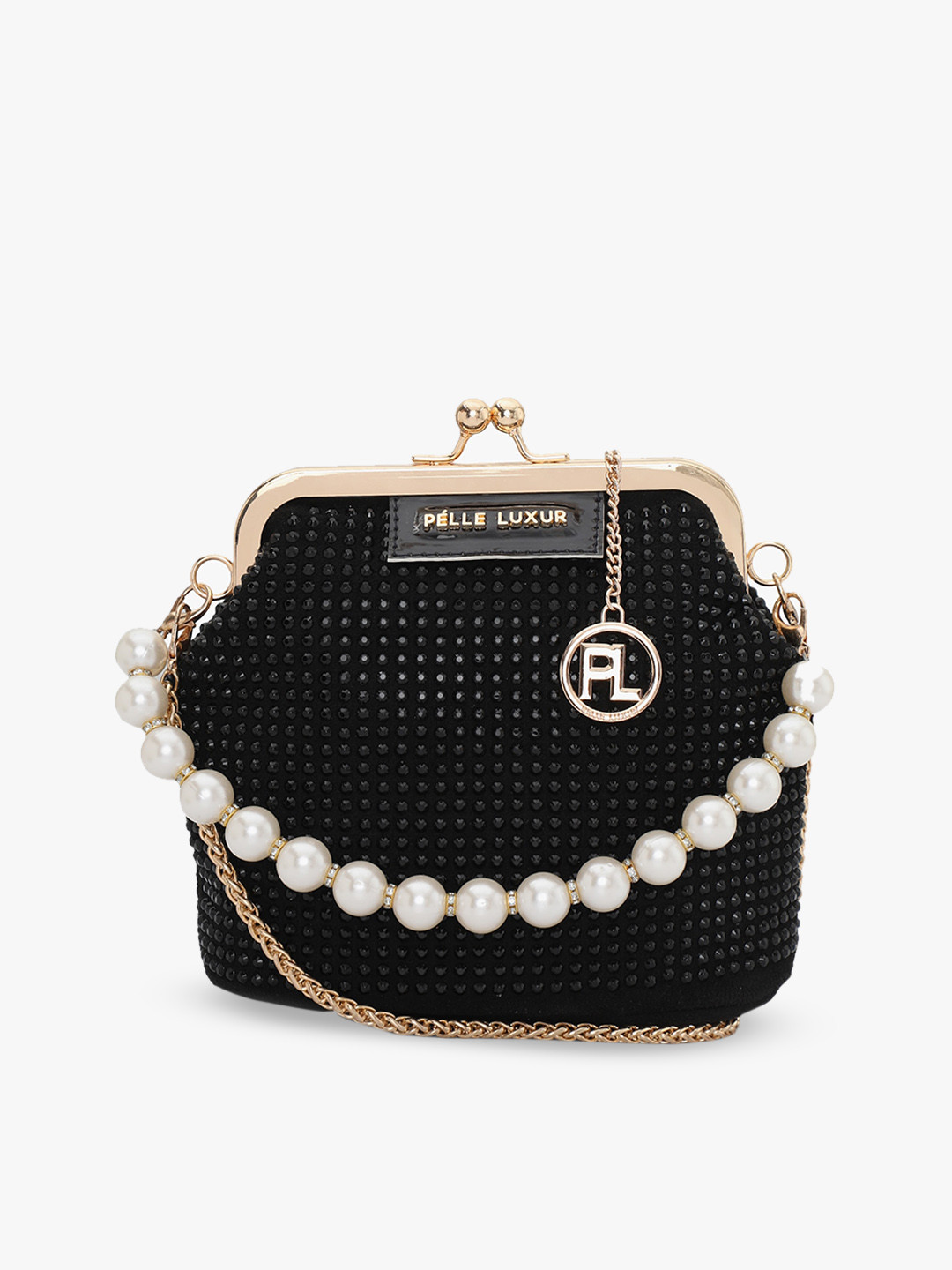 

PELLE LUXUR Embellished Structured Sling Bag, Black