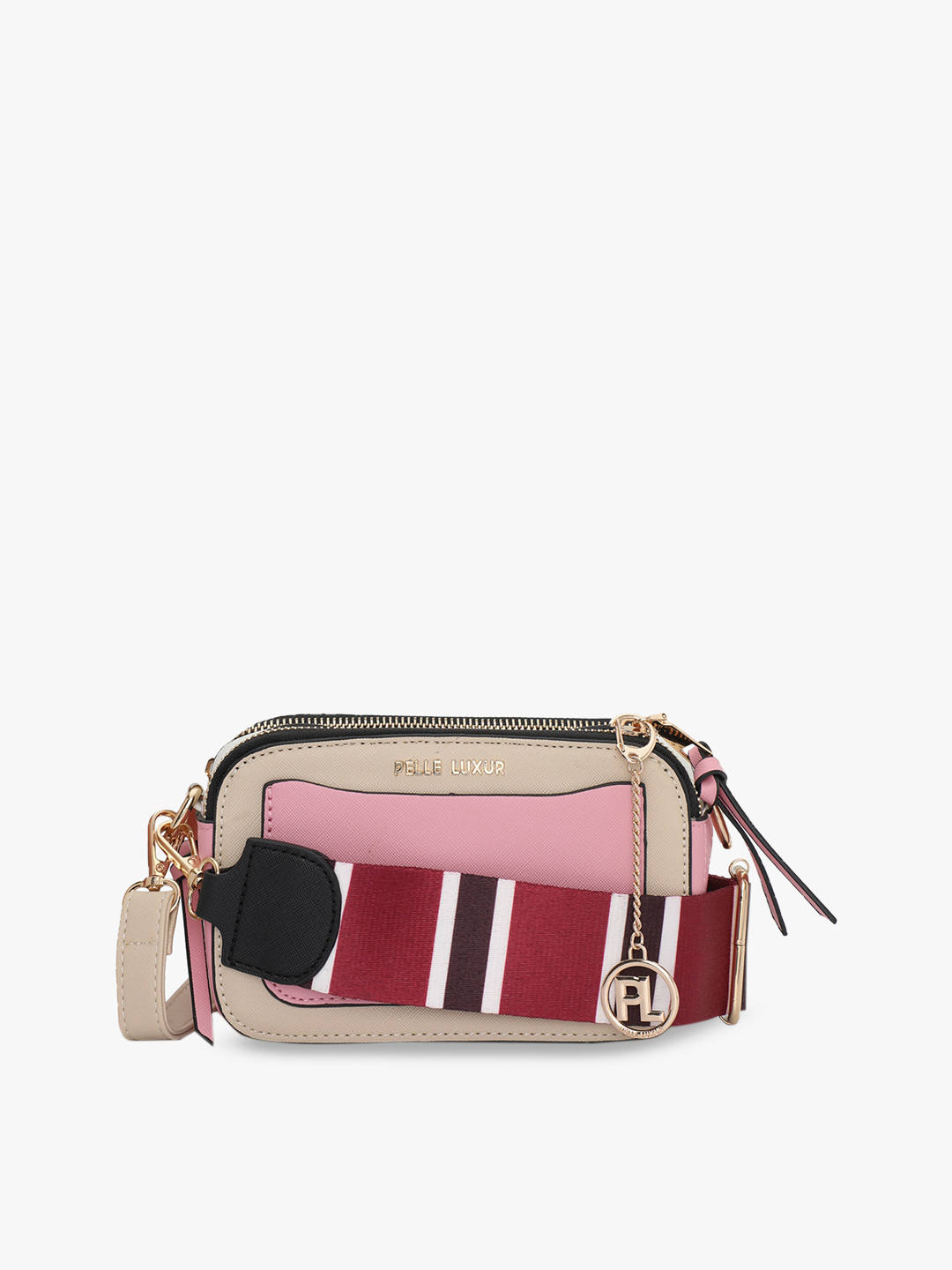 

PELLE LUXUR Colourblocked Structured Sling Bag, Pink