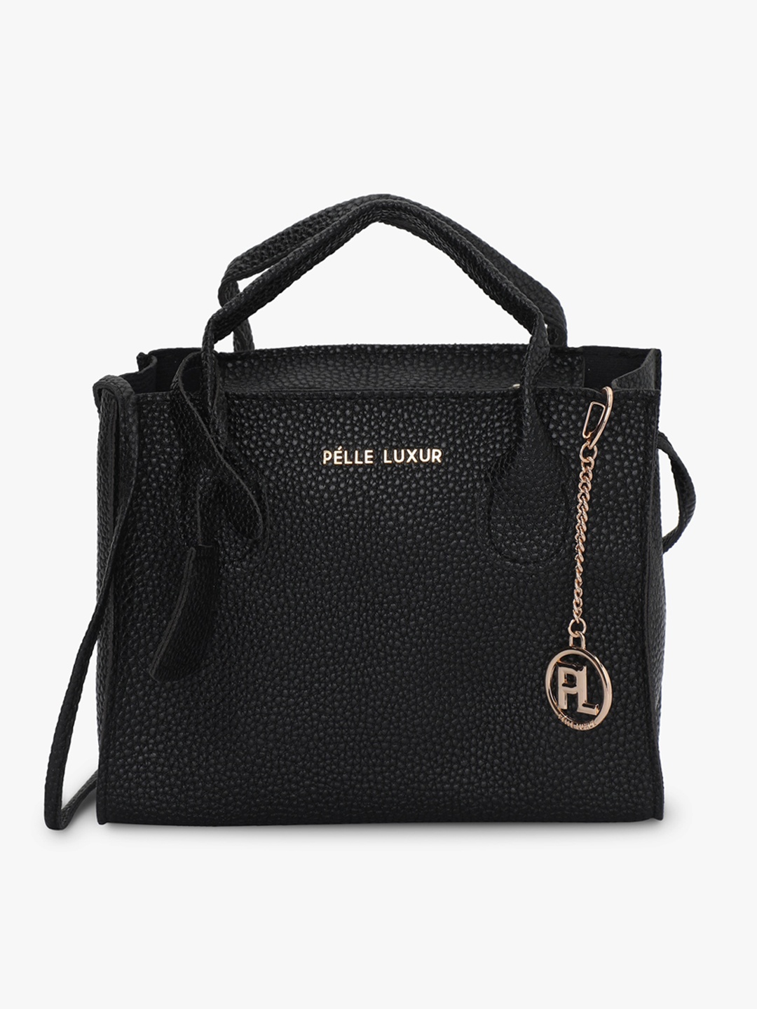

PELLE LUXUR Textured Structured Handheld Bag, Black
