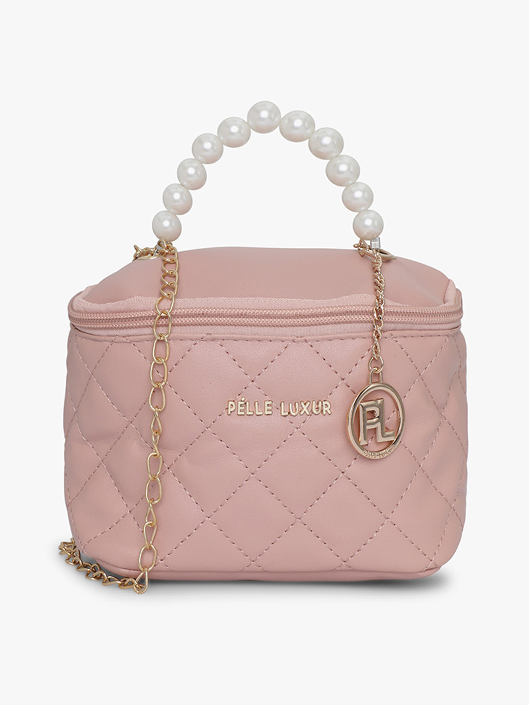 

PELLE LUXUR Textured Quilted Structured Handheld Bag, Pink