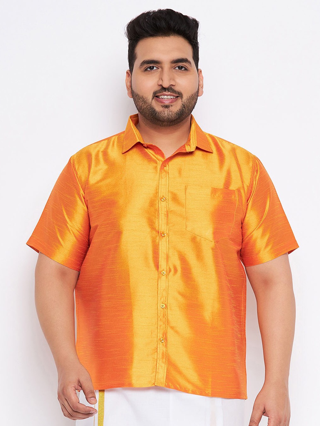 

VASTRAMAY Premium Spread Collar Regular Fit Silk Casual Shirt, Orange