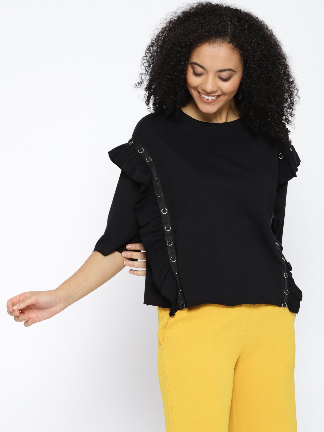 

Vero Moda Women Black Solid Pure Cotton Top