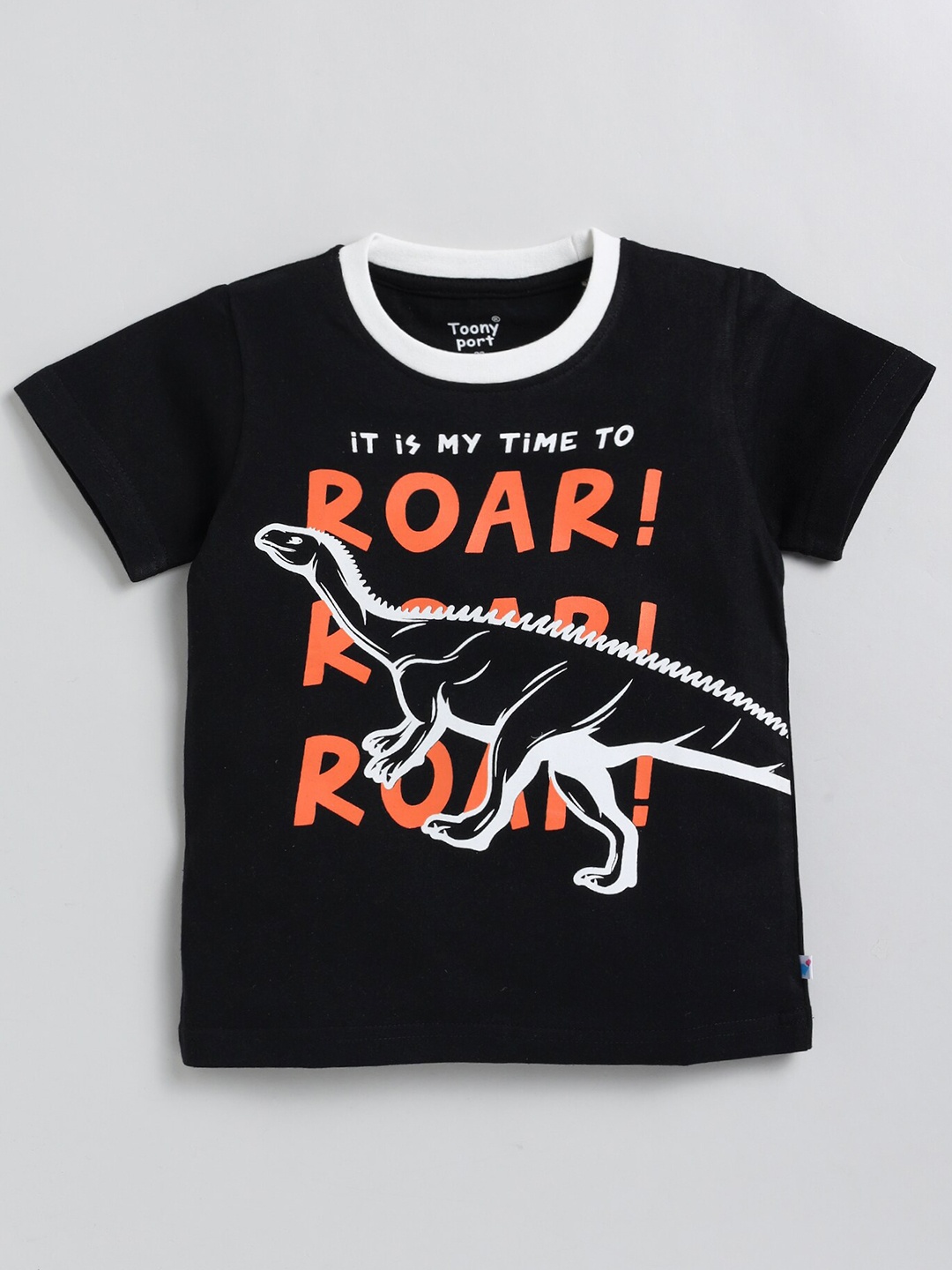 Toonyport Boys Typography Printed Cotton T-shirt, Black