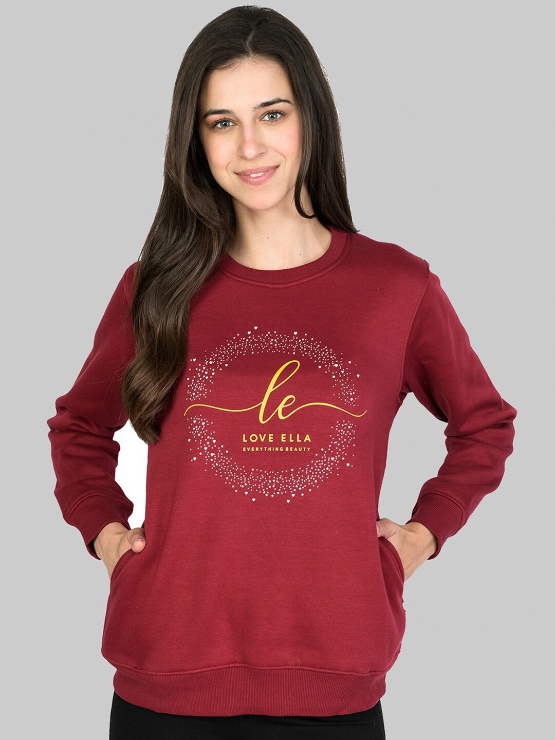 

Cheribell Typography Printed Cotton Sweatshirt, Maroon
