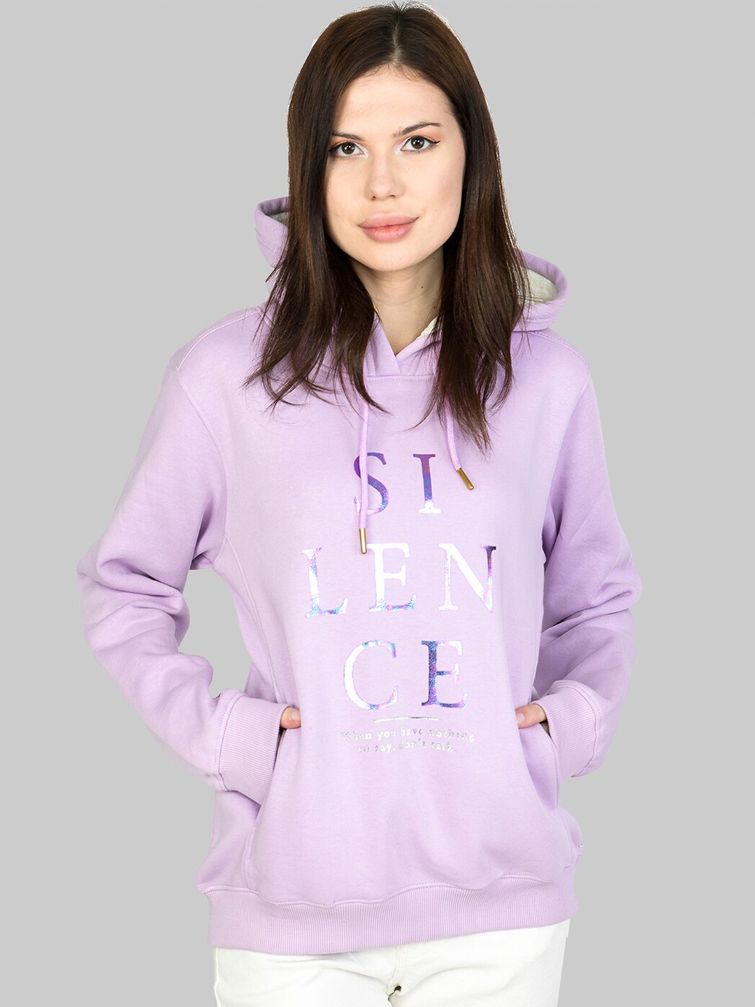 

Cheribell Typography Printed Hooded Cotton Sweatshirt, Lavender
