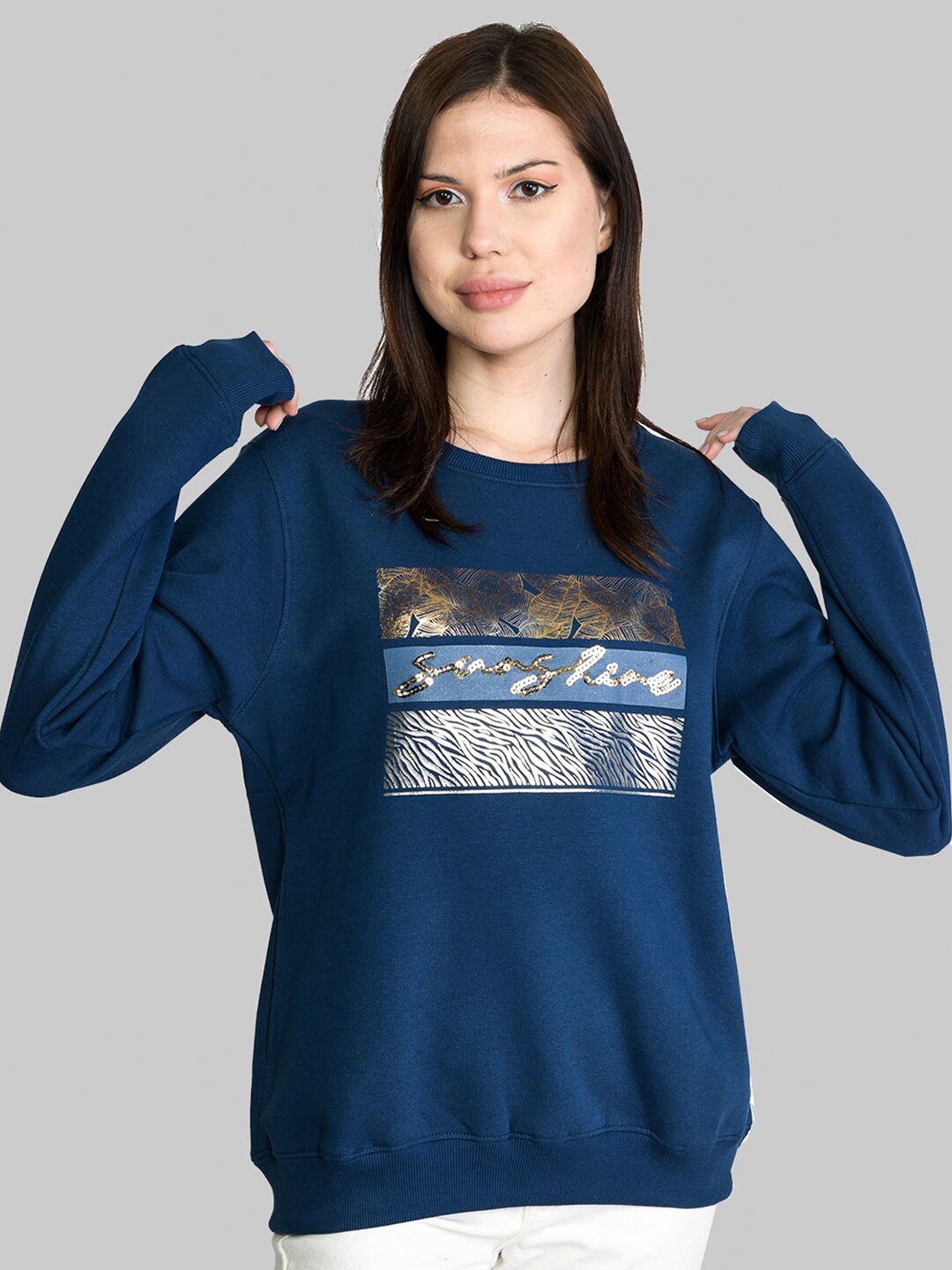 

Cheribell Graphic Printed Ribbed Cotton Sweatshirt, Blue