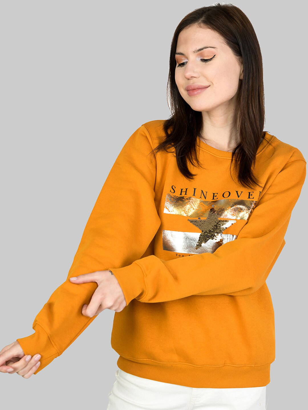 

Cheribell Graphic Printed Ribbed Cotton Sweatshirt, Mustard