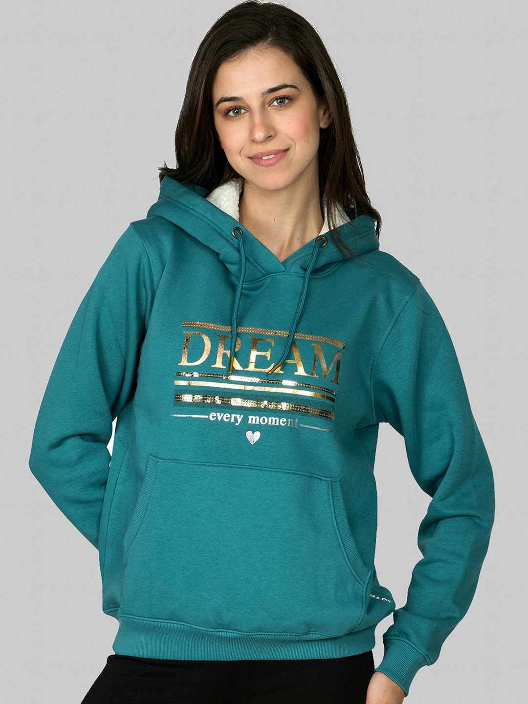 

Cheribell Typography Printed Hood Cotton Sweatshirt, Teal