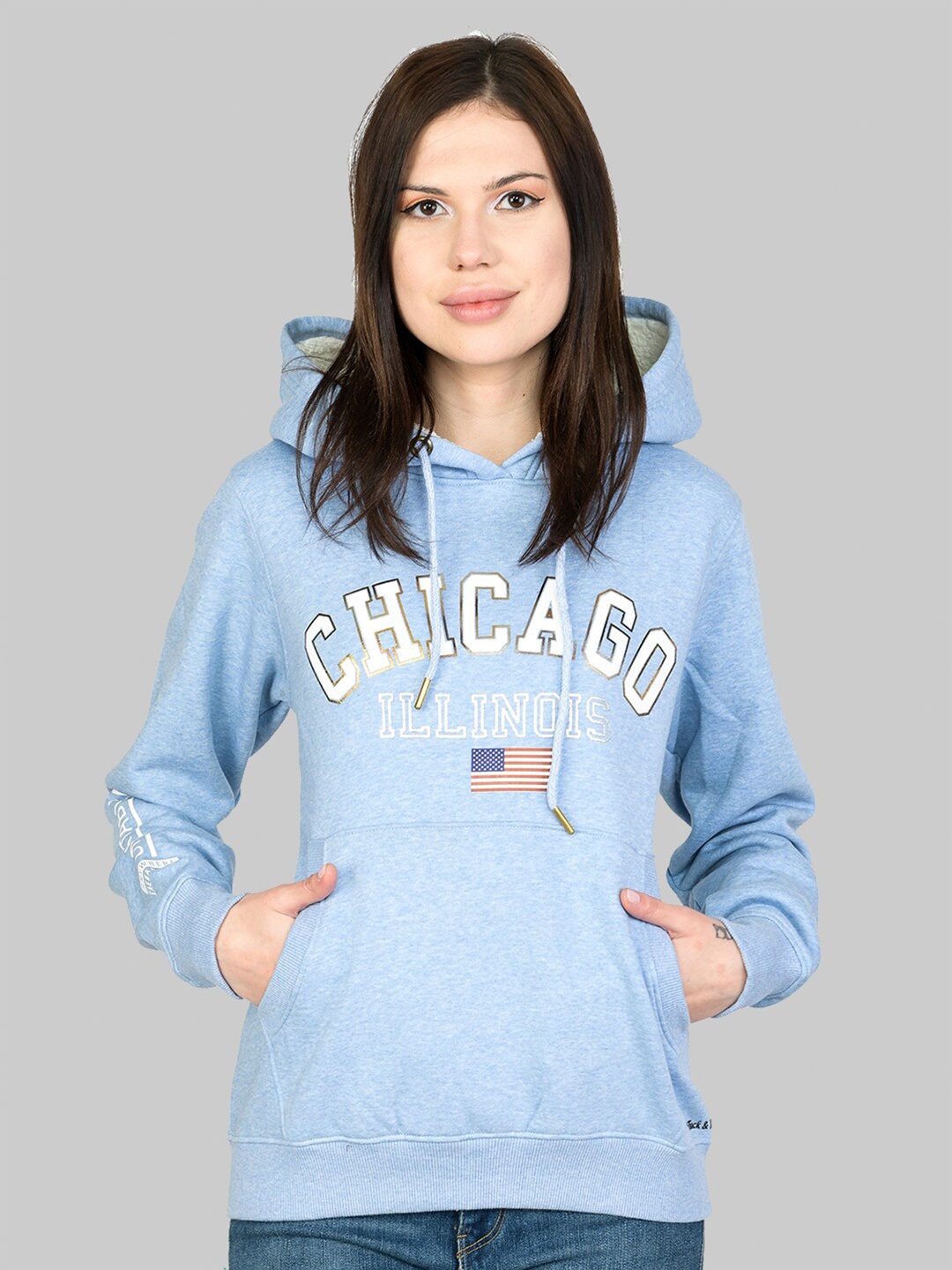 

Cheribell Typography Printed Hood Cotton Sweatshirt, Blue