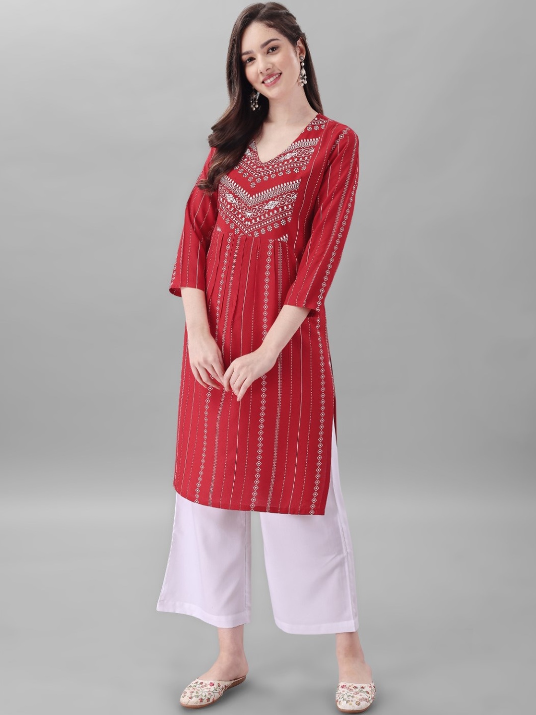 Modestouze Attires Ethnic Motifs Printed Regular Pure Cotton Kurta With Trousers, Red