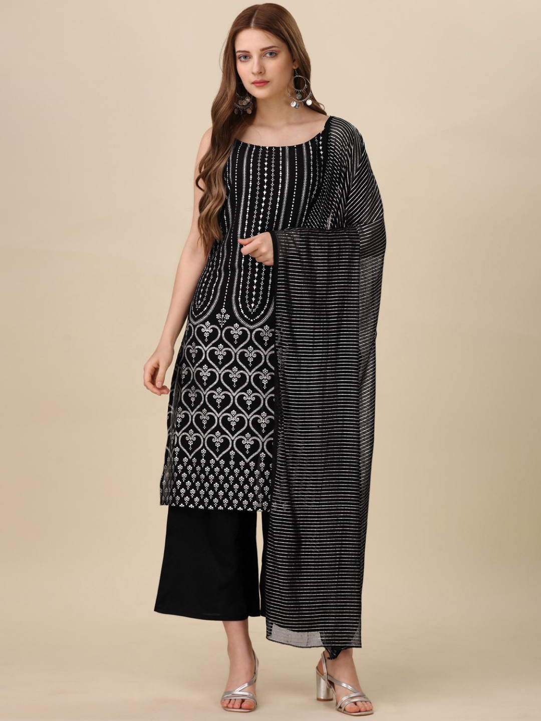 

Modestouze Attires Ethnic Motifs Printed Regular Pure Silk Kurta With Trousers & Dupatta, Black