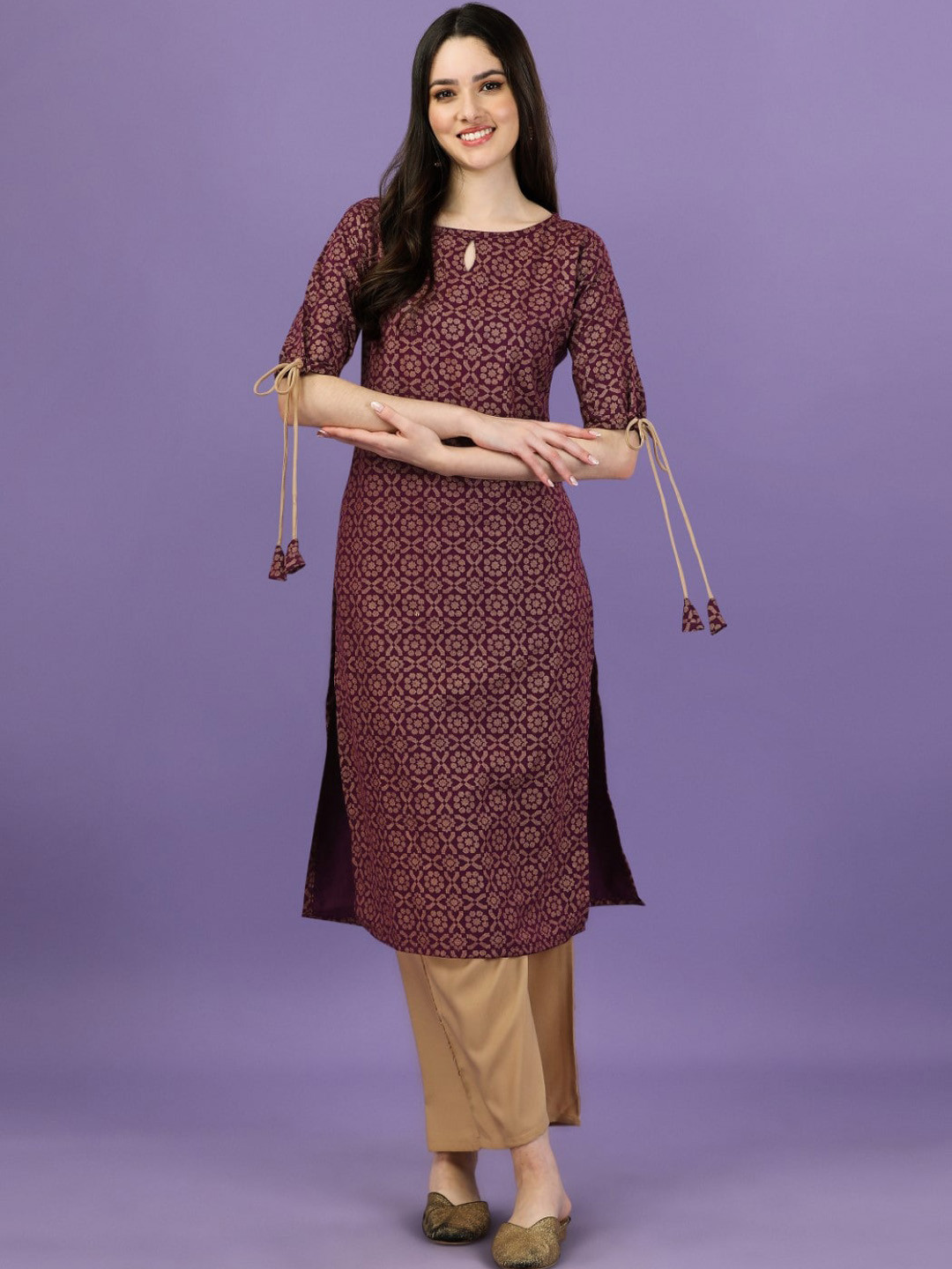 

Modestouze Attires Ethnic Motifs Printed Regular Pure Cotton Kurta With Trousers, Purple