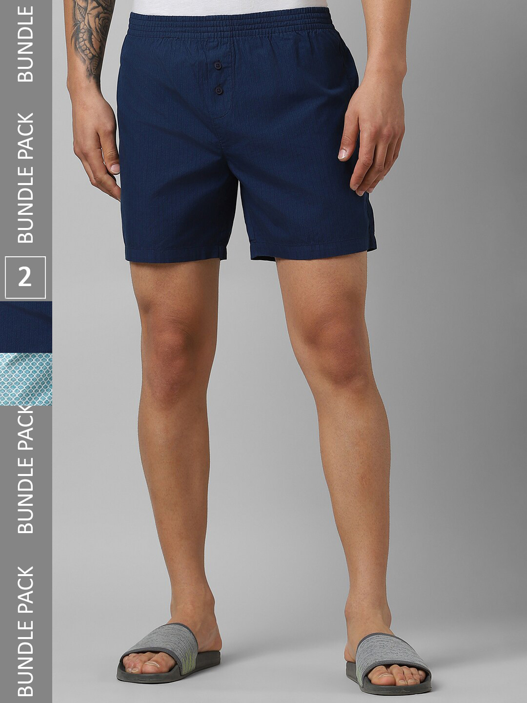 

Pantaloons Pack Of 2 Striped Pure Cotton Boxers P122AMBX00006Multicolor, Navy blue