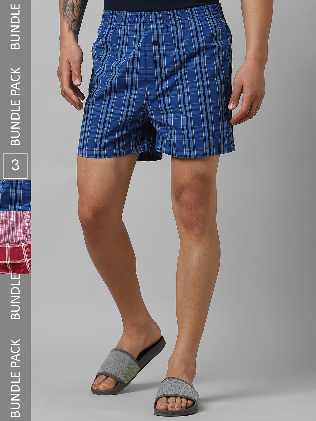 

Pantaloons Pack Of 3 Checked Pure Cotton Boxers P122AMBX00059Multicolor, Blue