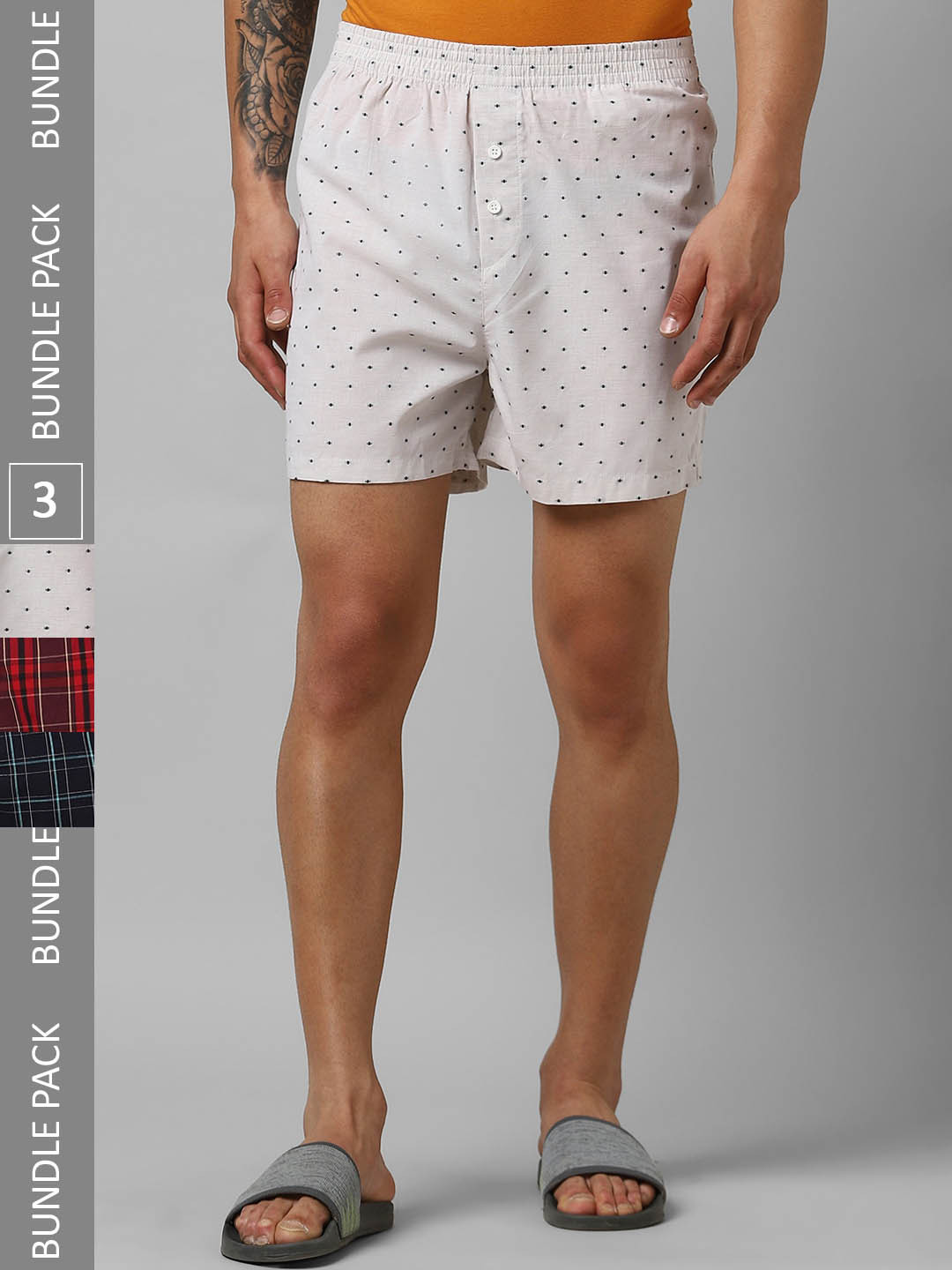 

Pantaloons Men Pack Of 3 Printed Pure Cotton Boxers P122AMBX00058Multicolor, White