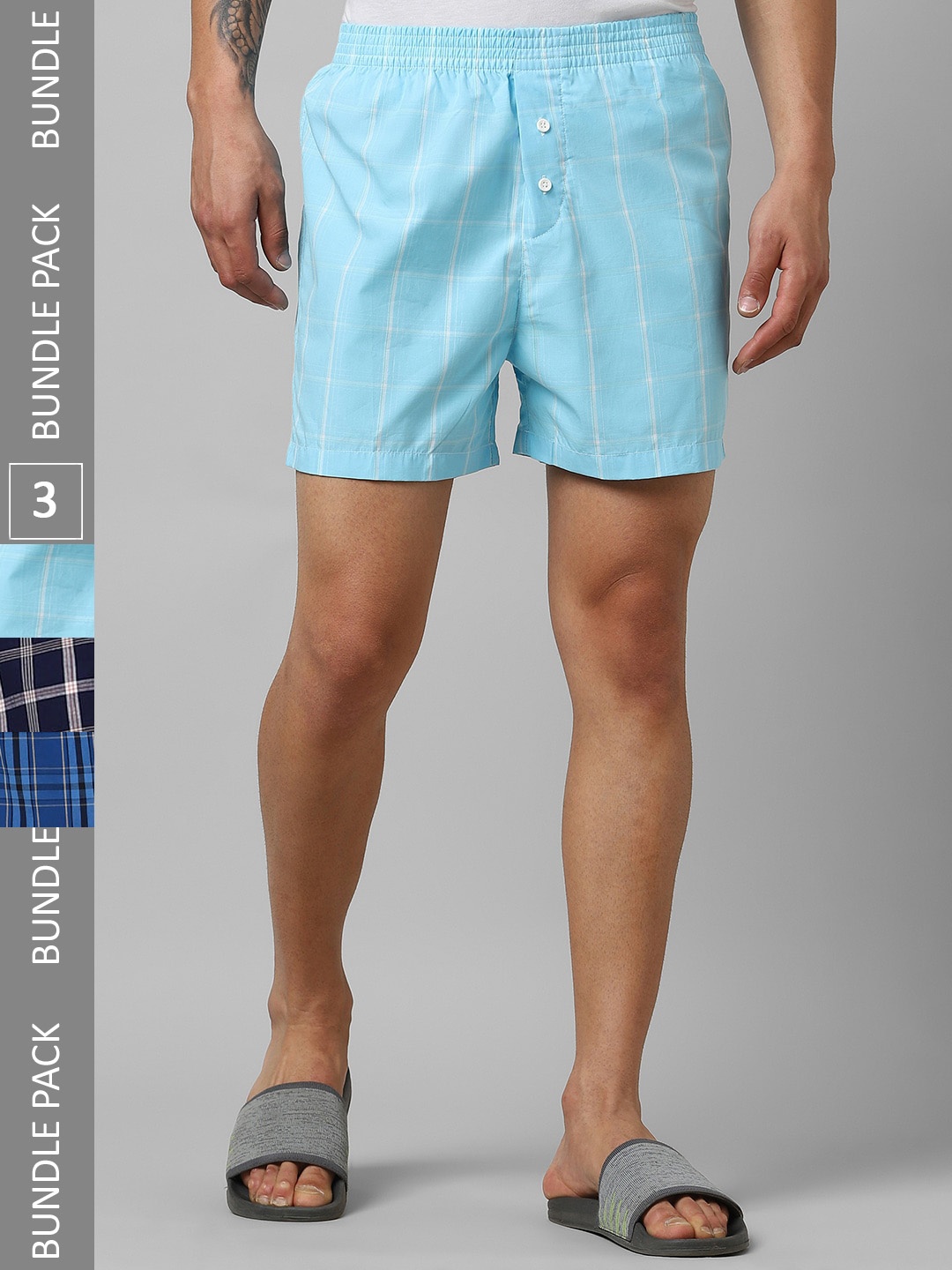 

Pantaloons Men Pack Of 3 Pure Cotton Boxers P122AMBX00057Multicolor, Navy blue
