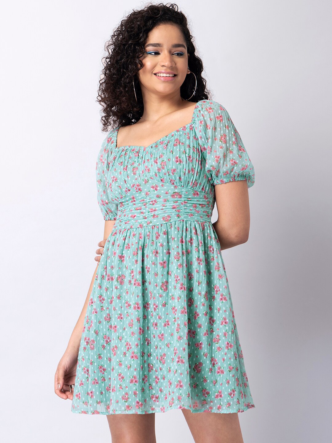 

FabAlley Green Floral Print Sweetheart Neck Fit & Flare Dress