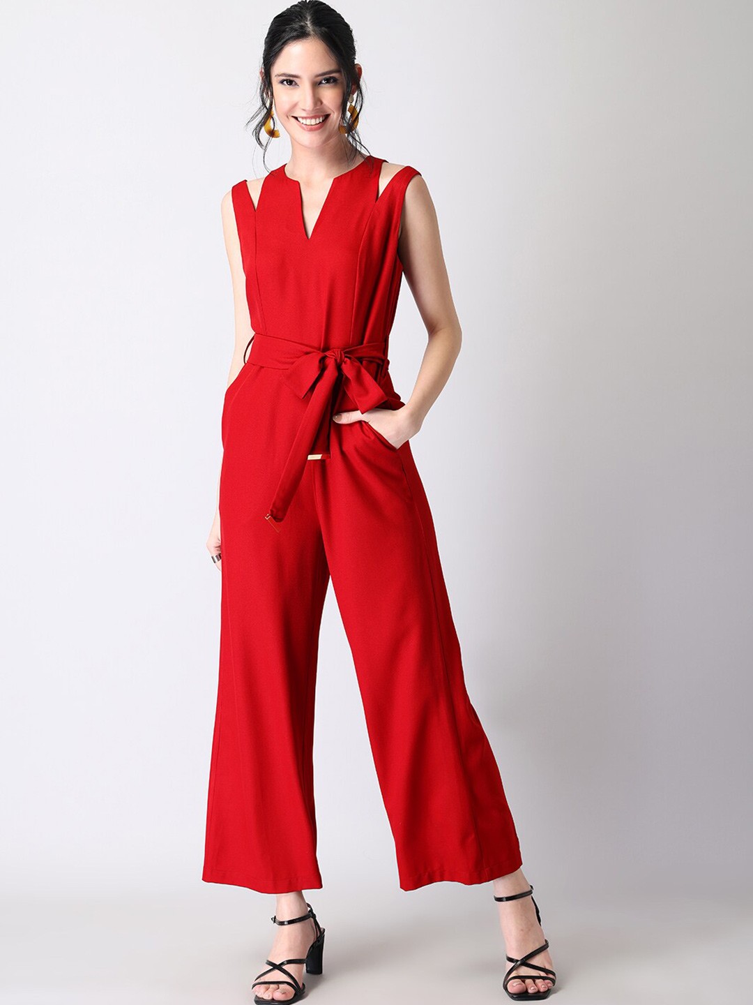 

FabAlley Belted Basic Jumpsuit, Maroon