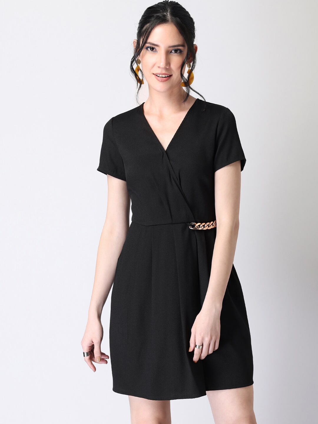 

FabAlley Black V-Neck Wrap Dress