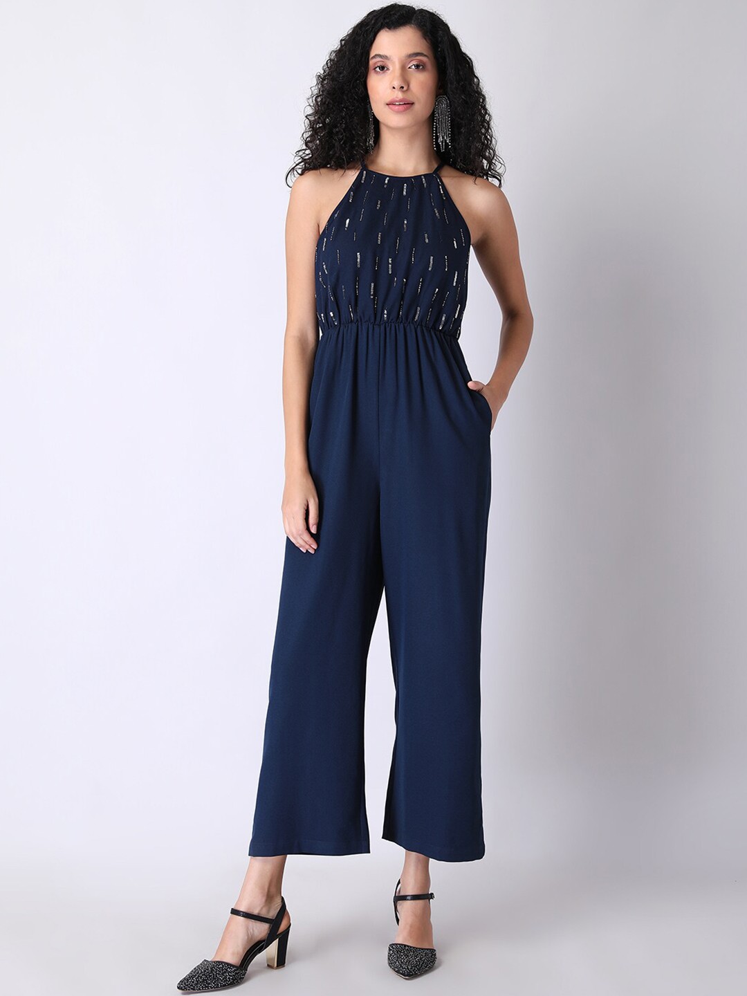 

FabAlley Halter Neck with Embellished Jumpsuit, Blue