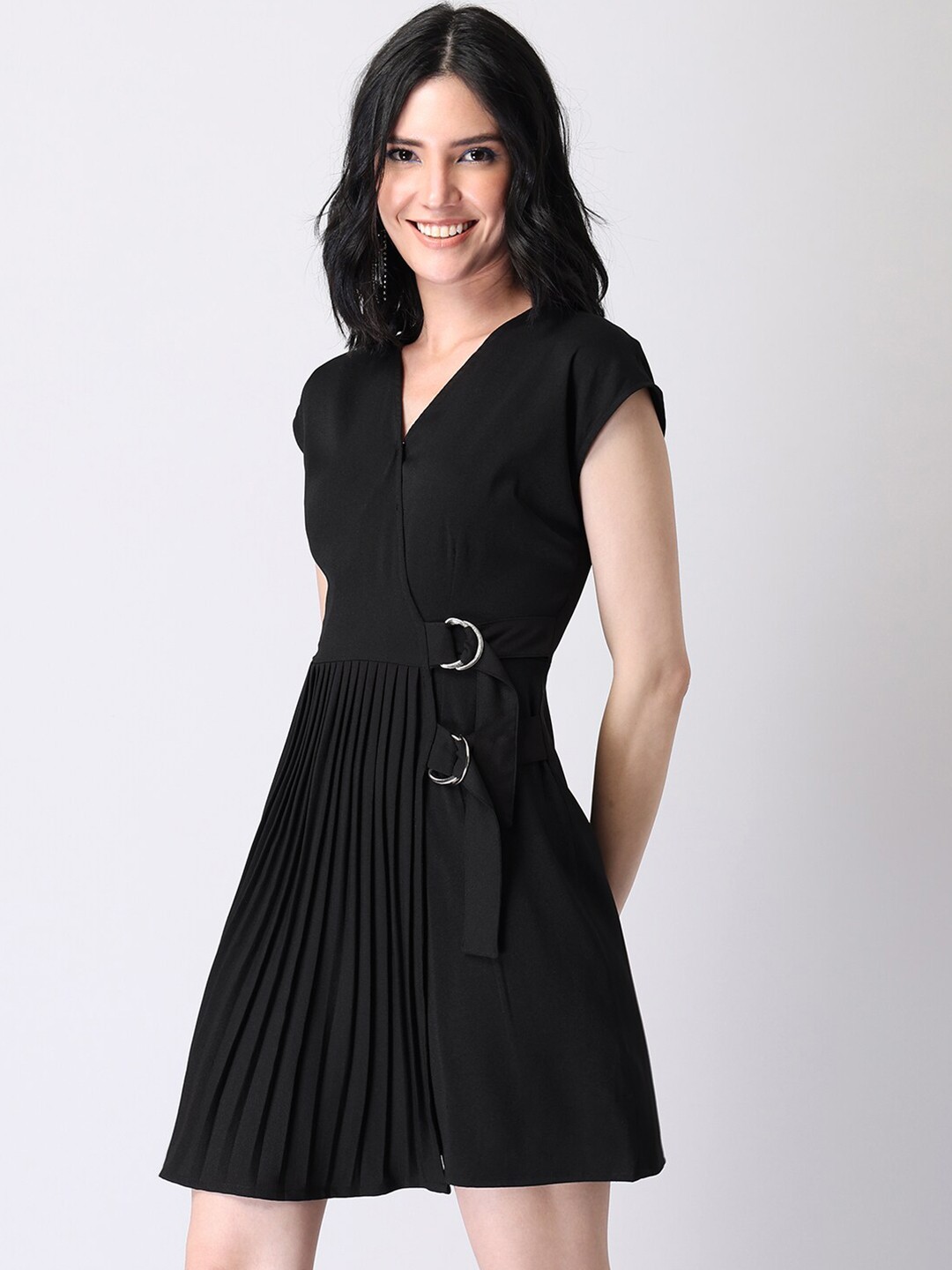 

FabAlley Black V-Neck Extended Sleeves Wrap Dress