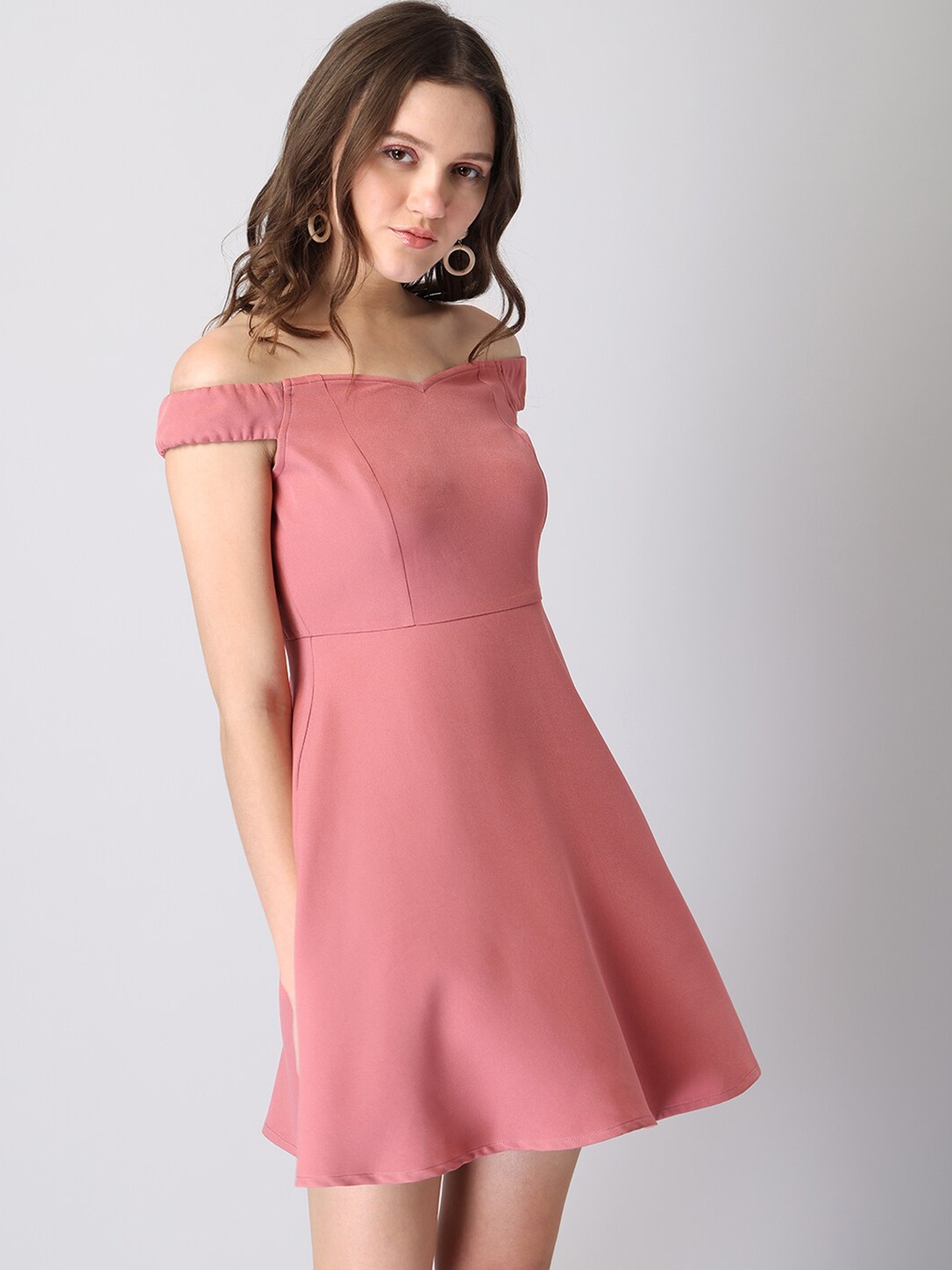 

FabAlley Pink Off-Shoulder Fit & Flare Dress