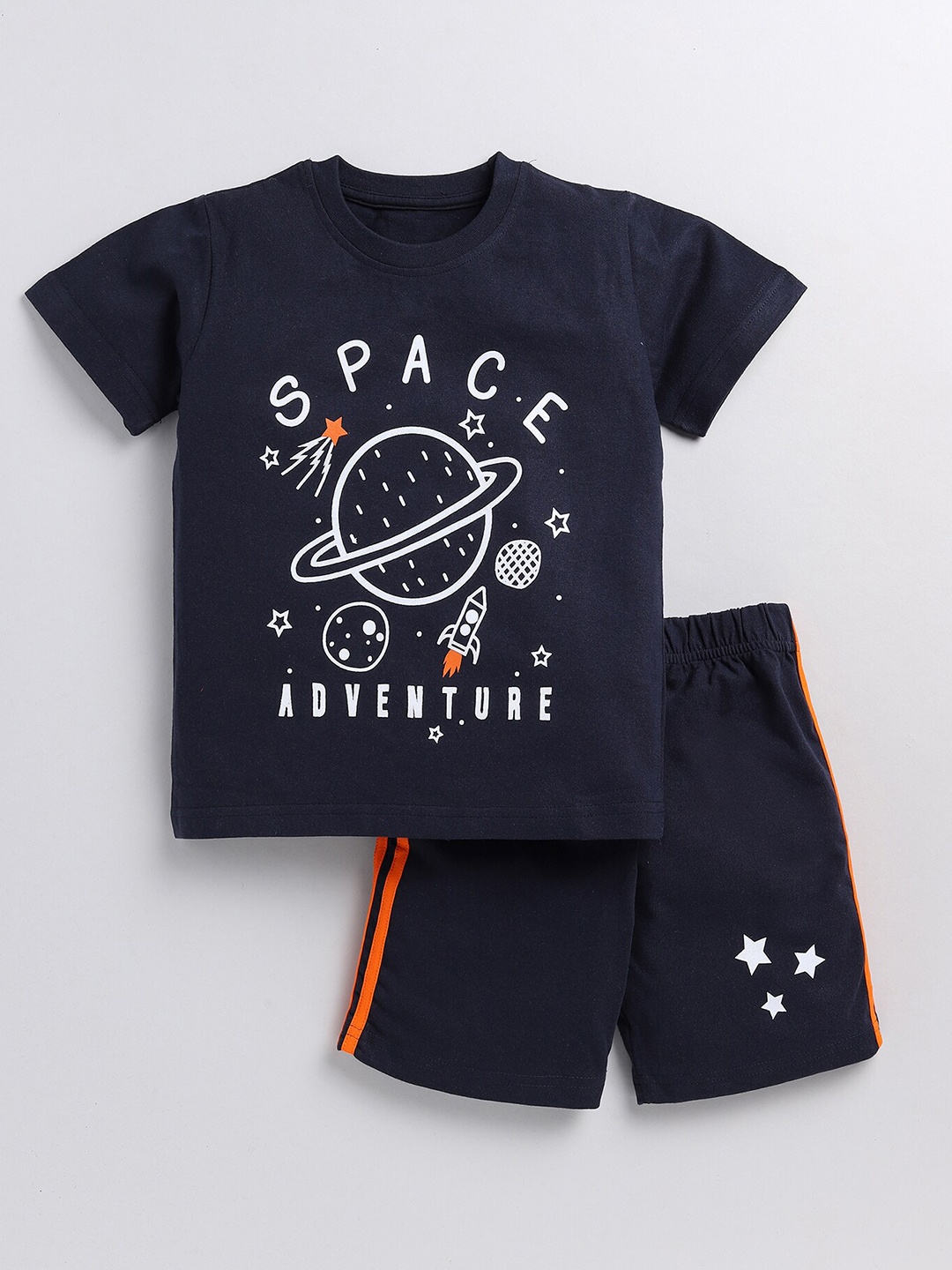 Toonyport Boys Printed Pure Cotton T-shirt With Shorts, Navy blue