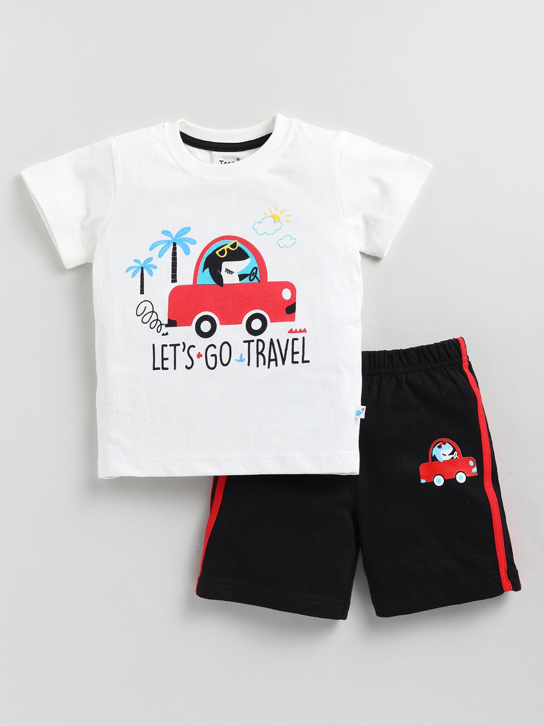 Toonyport Boys Printed Pure Cotton T-shirt With Shorts, White