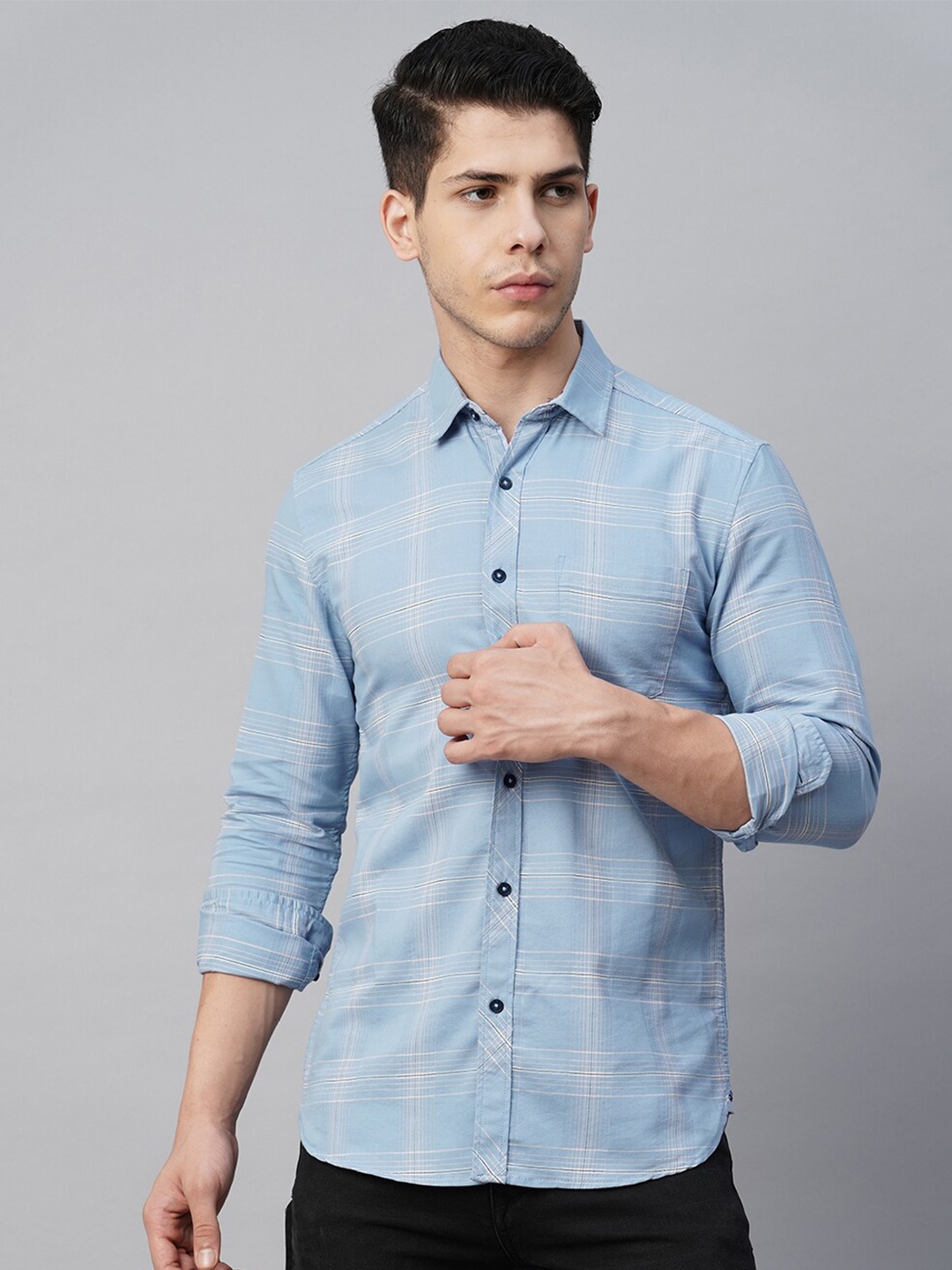 

Blue Buddha Checked Spread Collar Cotton Casual Shirt