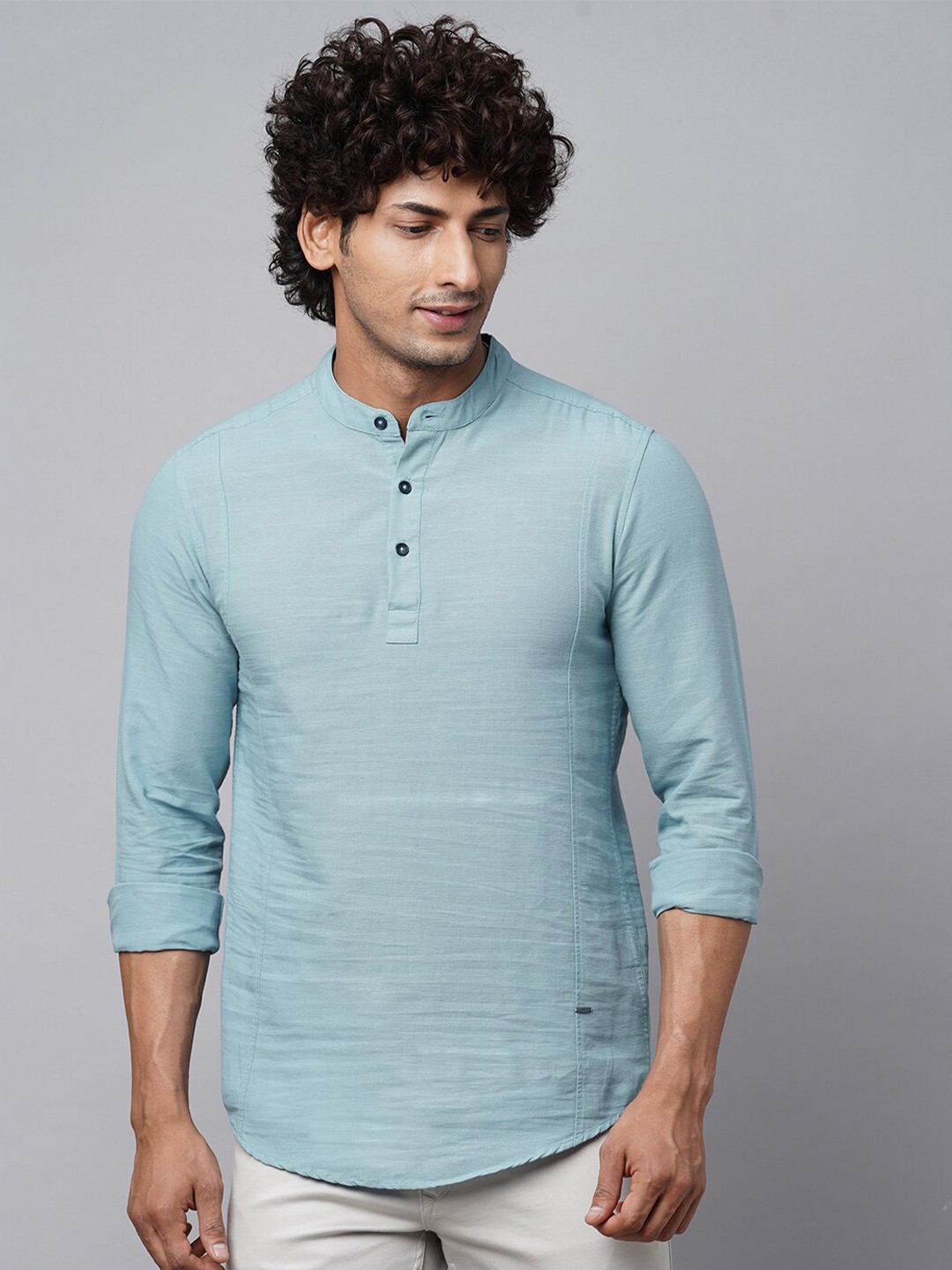 

Blue Buddha Mandarin Collar Cotton Casual Shirt