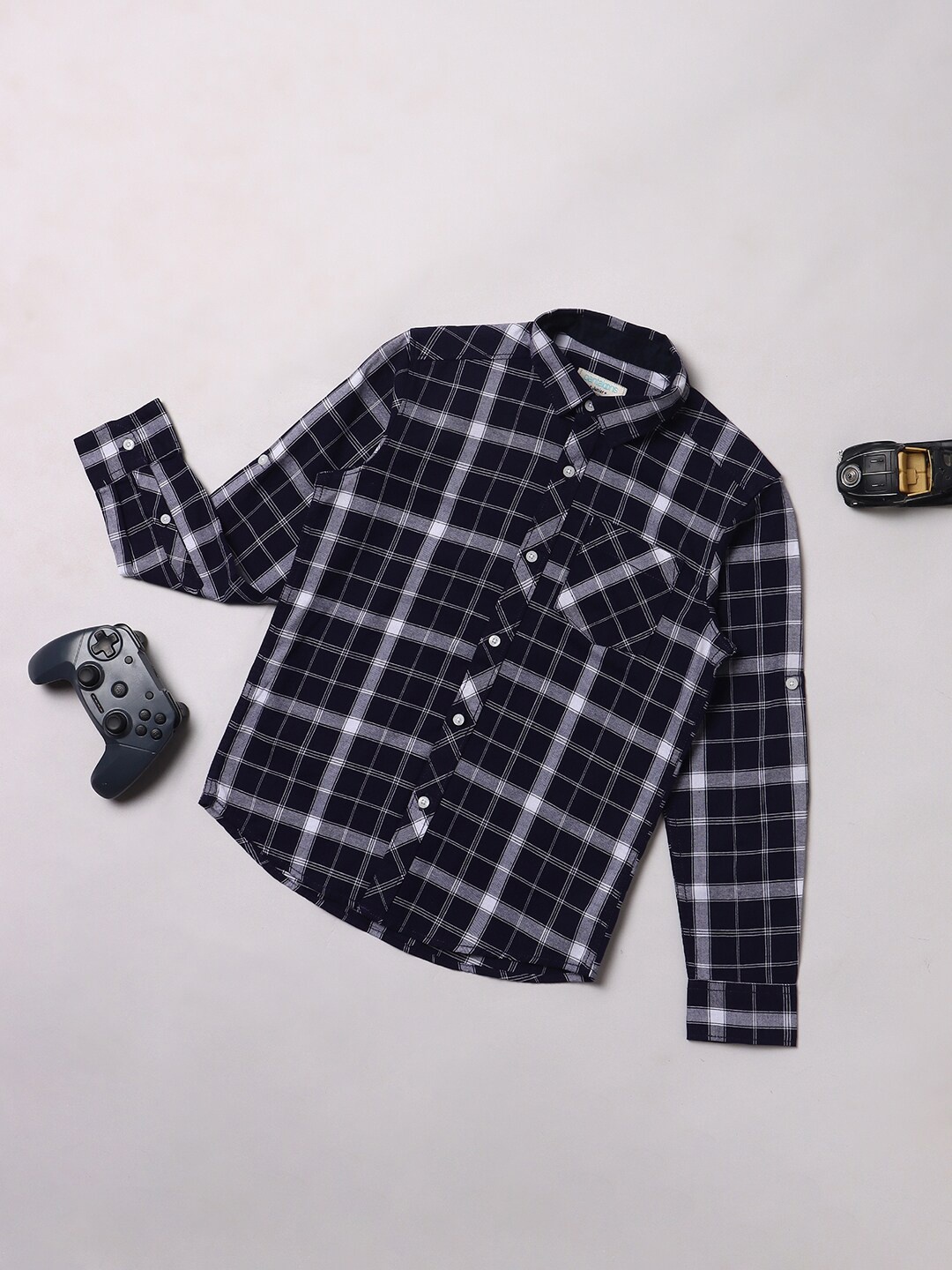 

Pantaloons Boys Tartan Checked Spread Collar Pure Cotton Casual Shirt, Black