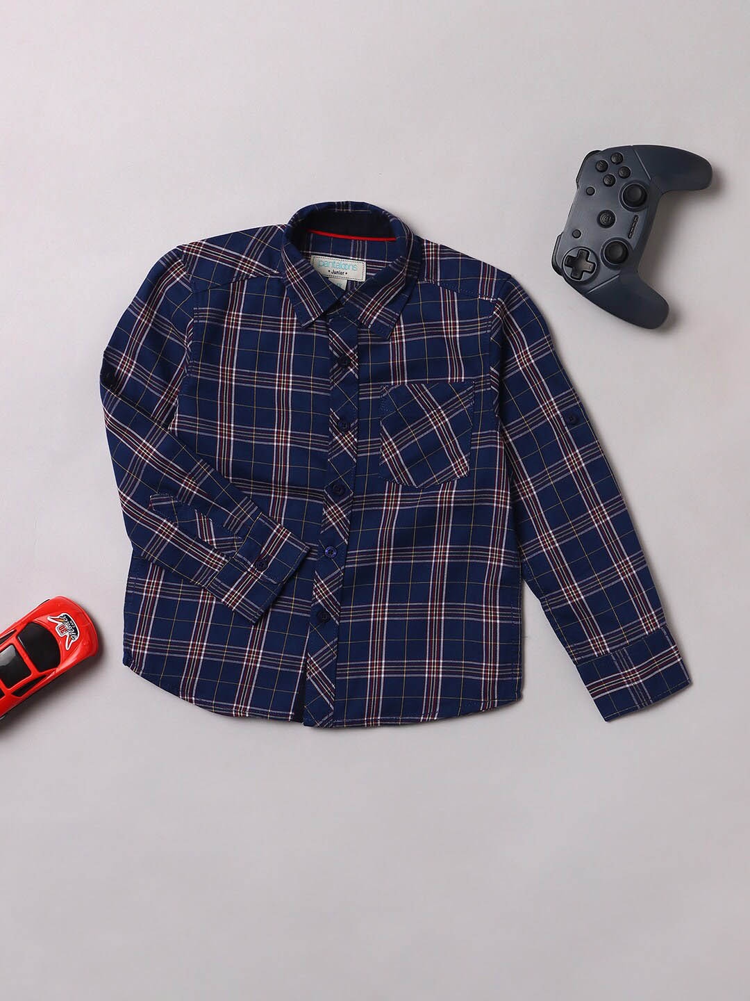 

Pantaloons Boys Tartan Checked Regular Fit Pure Cotton Casual Shirt, Blue