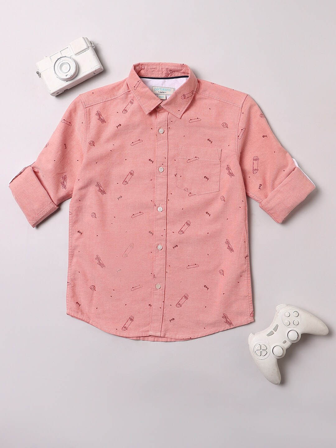 

Pantaloons Boys Conversational Printed Regular Fit Pure Cotton Casual Shirt, Red