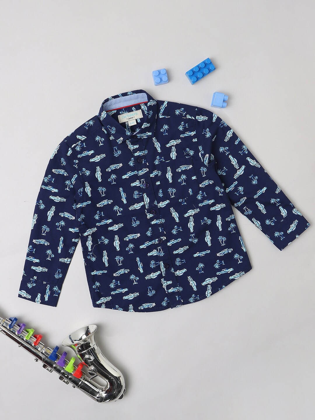 

Pantaloons Boys Conversational Printed Regular Fit Pure Cotton Casual Shirt, Blue