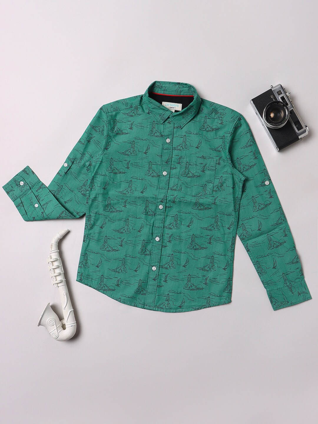 

Pantaloons Boys Conversational Printed Regular Fit Pure Cotton Casual Shirt, Green