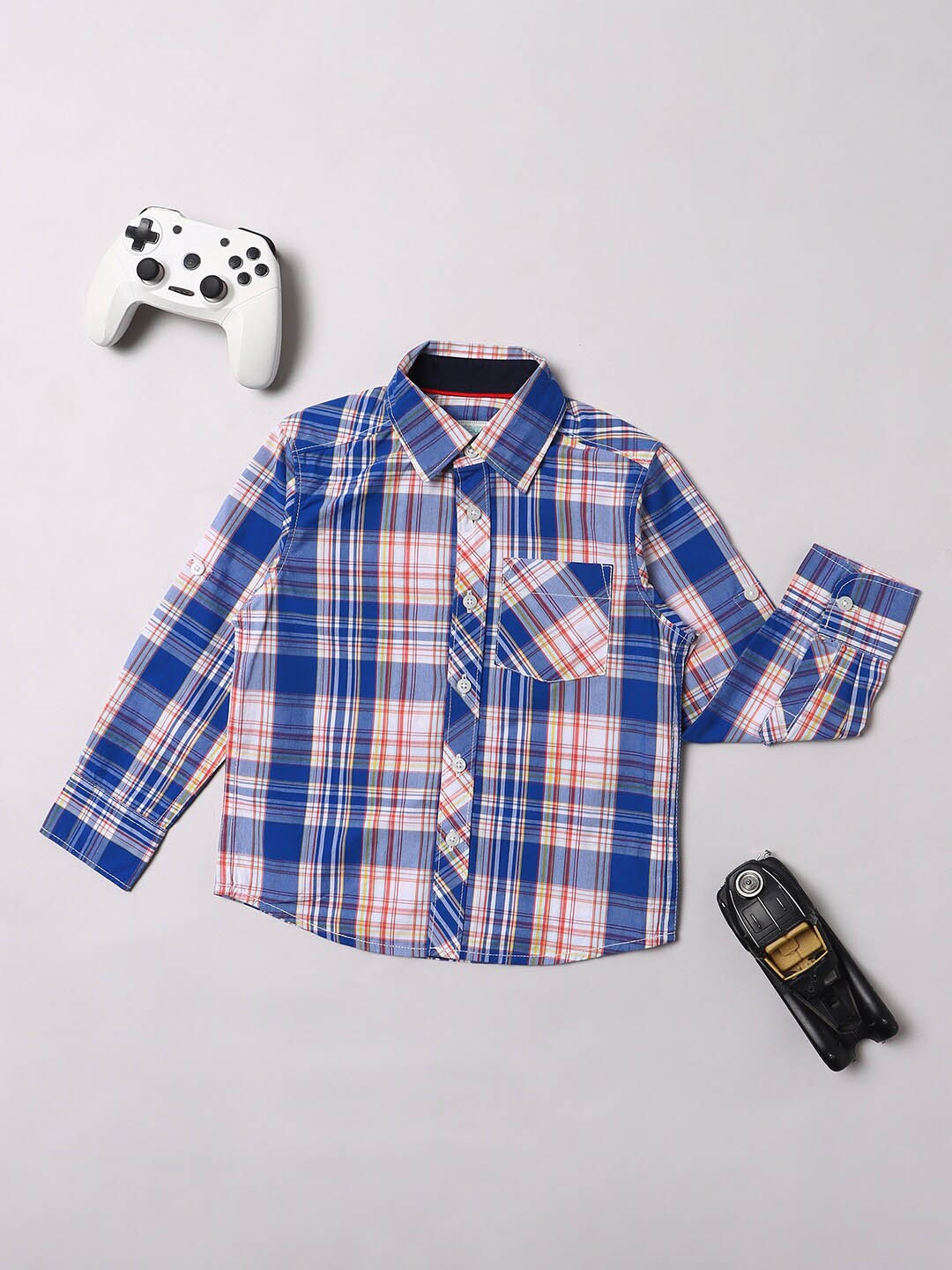 

Pantaloons Boys Tartan Checks Regular Fit Pure Cotton Casual Shirt, Blue