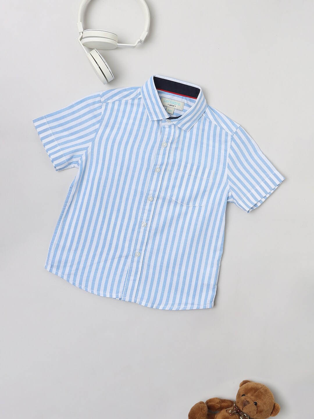 

Pantaloons Boys Vertical Striped Regular Fit Pure Cotton Casual Shirt, Blue