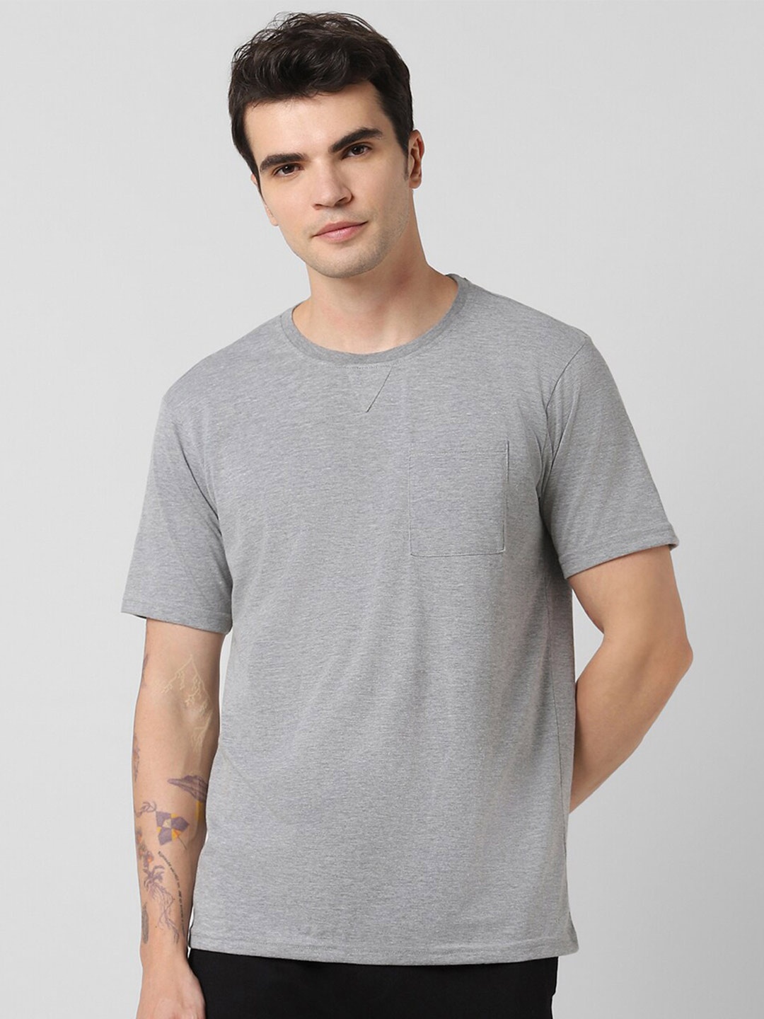 

Pantaloons Round Neck Regular Fit Cotton Casual T-shirt, Grey melange