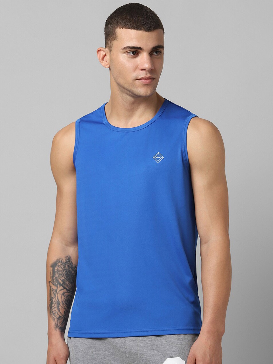 

Pantaloons Round Neck Sleeveless Pure Cotton Regular T-shirt, Blue