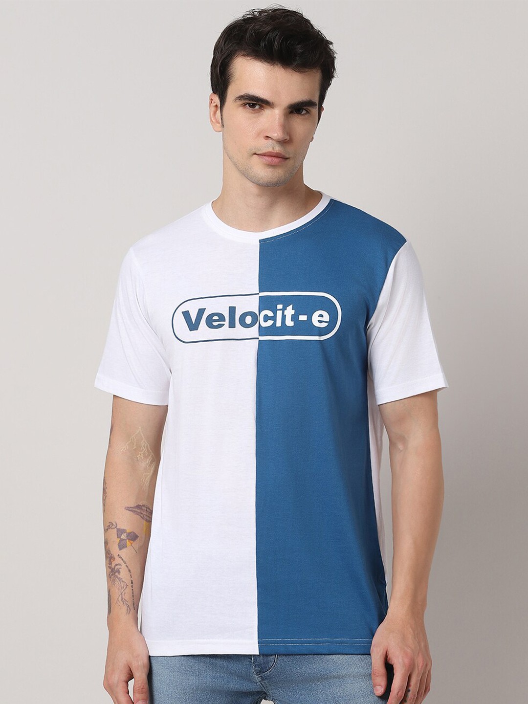 Pantaloons Colourblocked Regular Fit Cotton T-shirt, Blue