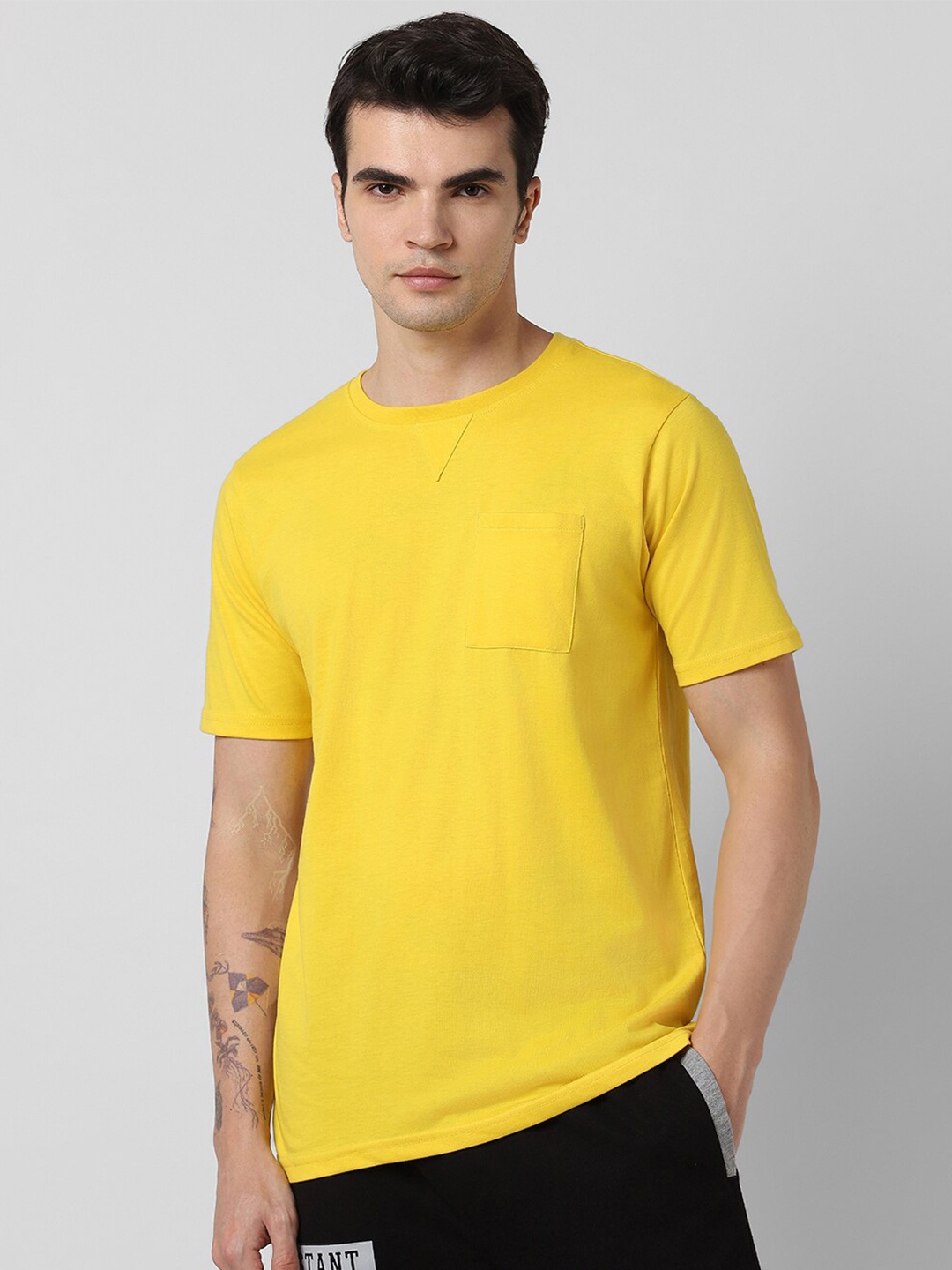 

Pantaloons Round Neck Pure Cotton Regular T-shirt, Yellow