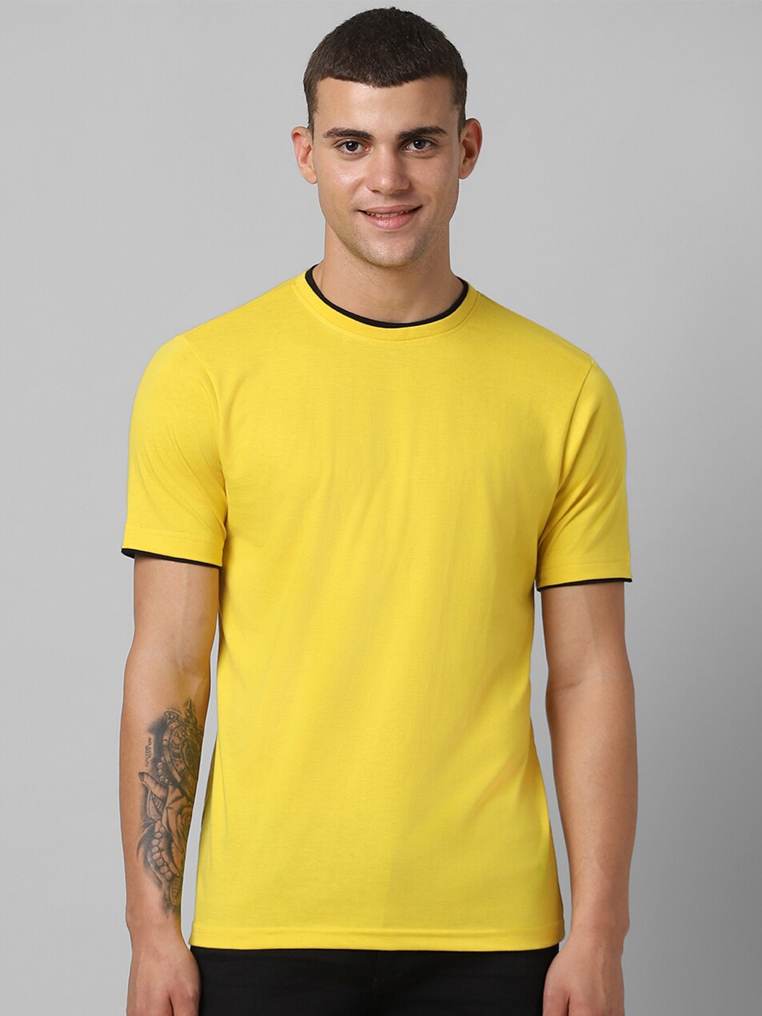 

Pantaloons Round Neck Pure Cotton Regular T-shirt, Yellow