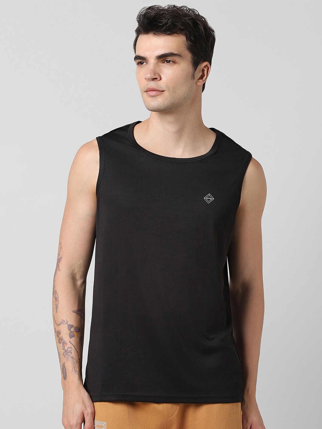 

Pantaloons Round Neck Sleeveless Pure Cotton Regular T-shirt, Black