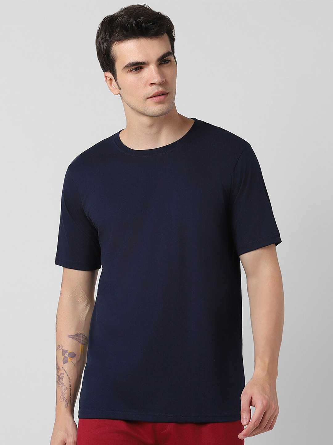 

Pantaloons Round Neck Pure Cotton Regular T-shirt, Blue