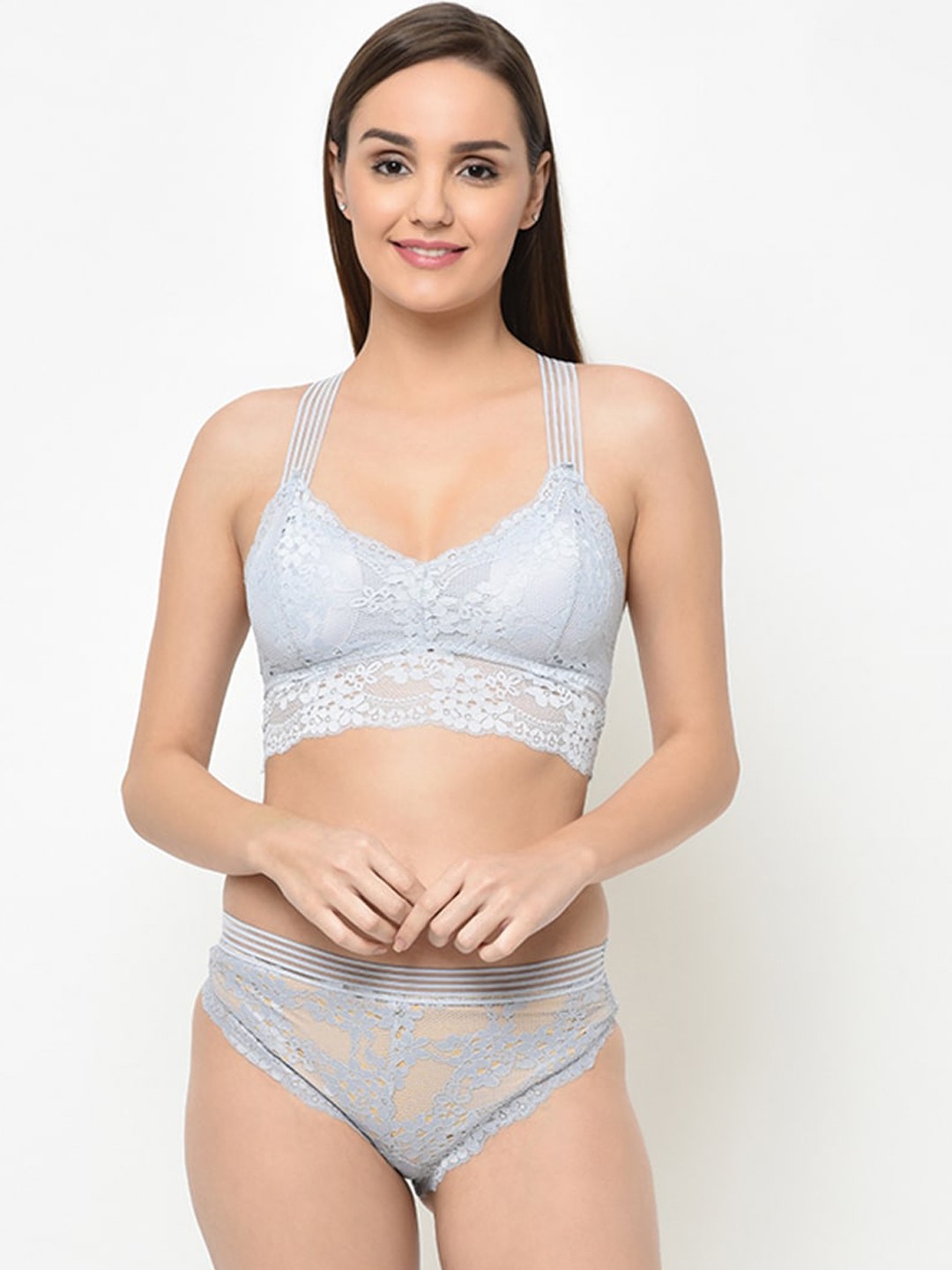 

Da Intimo Lightly Padded Lacy Criss Cross Lingerie Set DIR-1250 GREY-C20